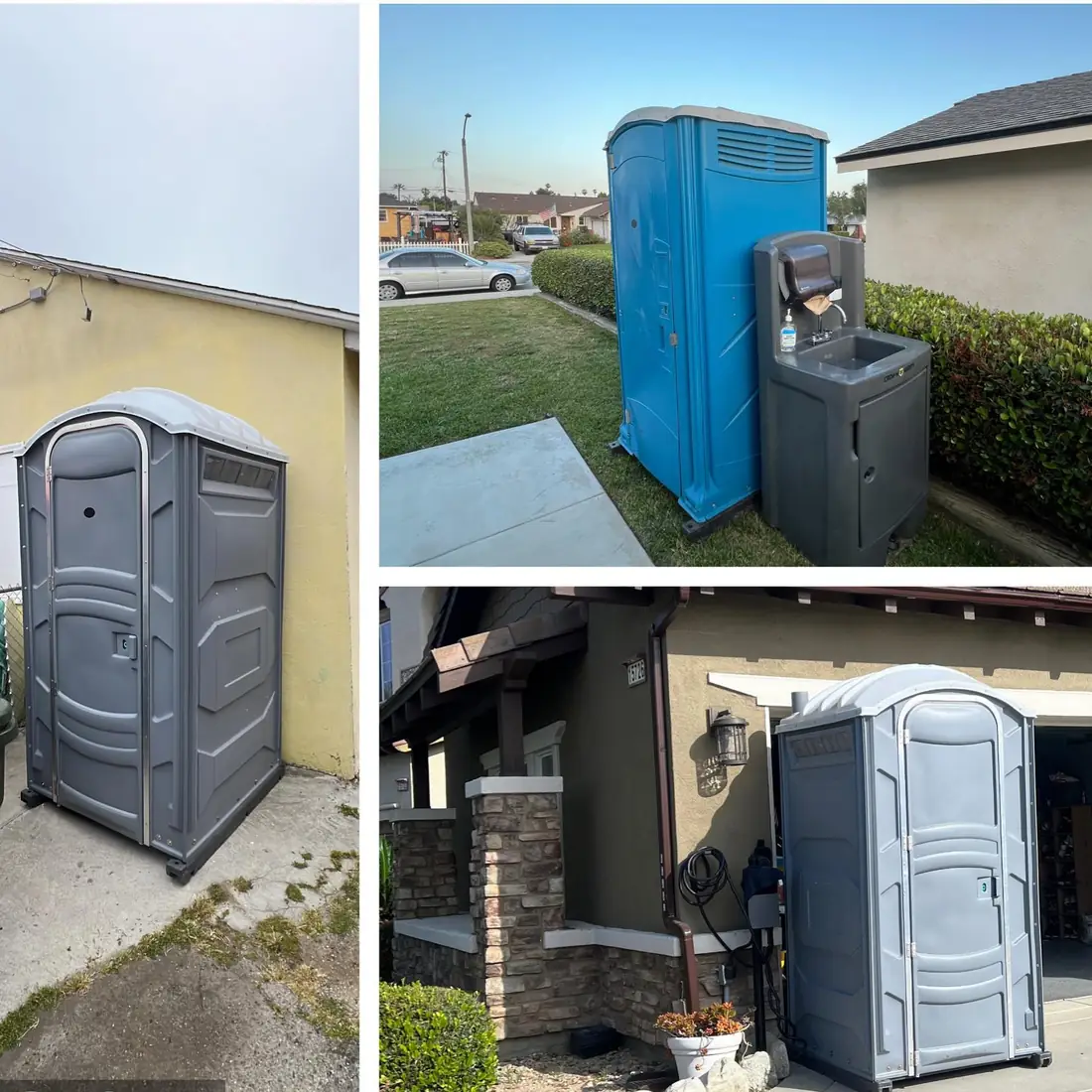 Portable toilets placed by houses and driveways